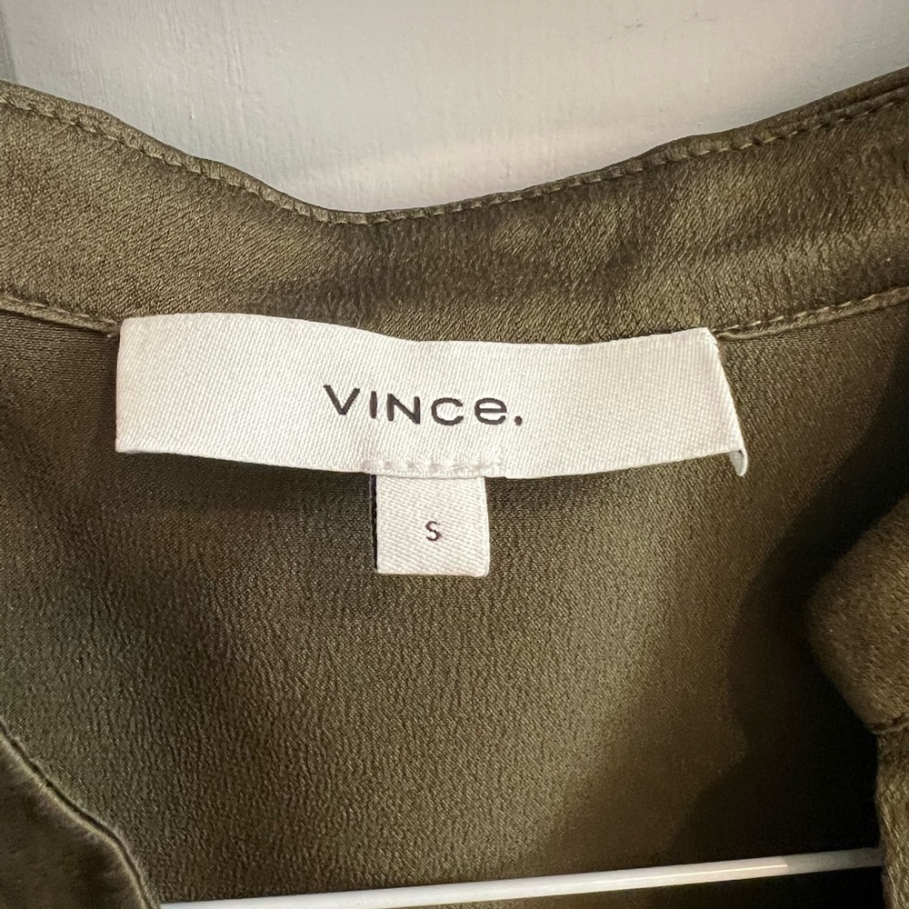 Vince Olive Silk Shirt View 3